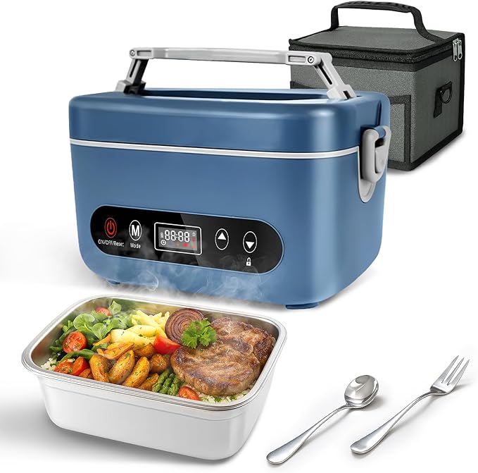 Cordless Electric Lunch Box,24000mAh Battery Powered Self Heating Lunch Box,1.2L Portable Food Warmer With Removable Divider,Insulated Bag & Utensils,For Office & Outdoor Use