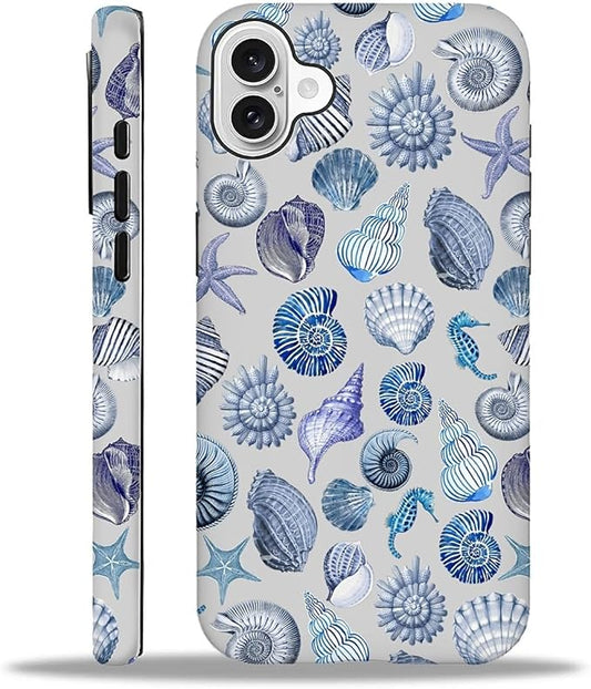 Case for iPhone 16,Summer Beachy Seashell for Woman Men Full Body Protective Cover Shockproof 2 in 1 Silicone + Hard PC Case for iPhone 16