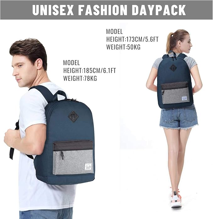 VASCHY Backpack for Men Women, Water-Resistant School Backpack Bookbag Schoolbag Casual Daypack Work Navy