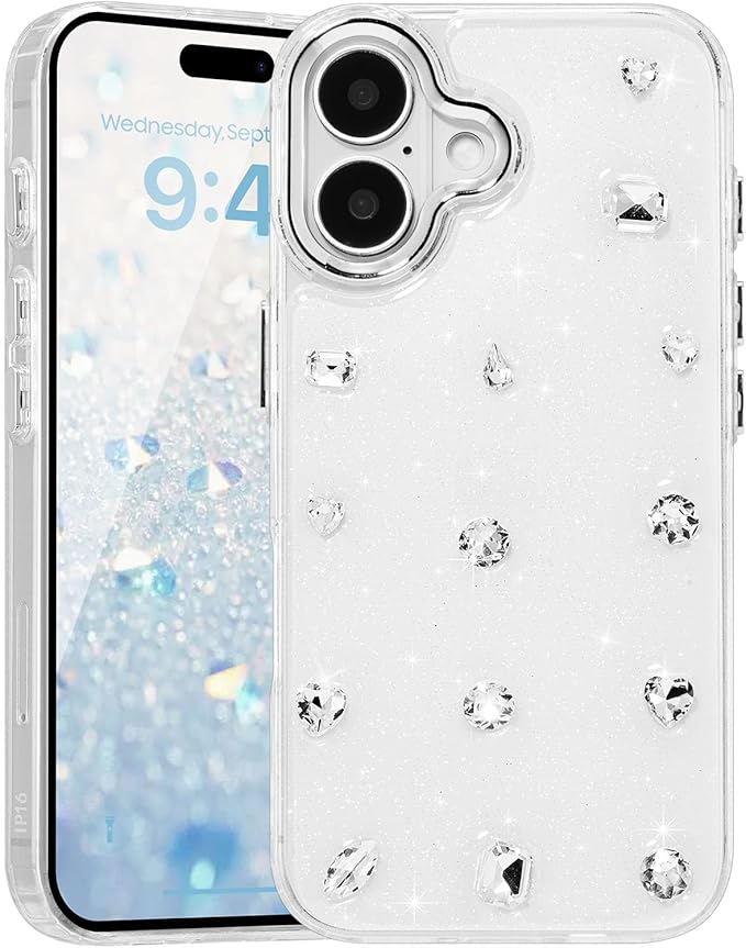 EYZUTAK Case for iPhone 17, Bling Glitter 3D Diamond Phone Case Cute Sparkly Crystal Clear Aesthetic Design Cover Slim Soft Durable TPU Transparent Protective Cover for Women Girls - Crystal