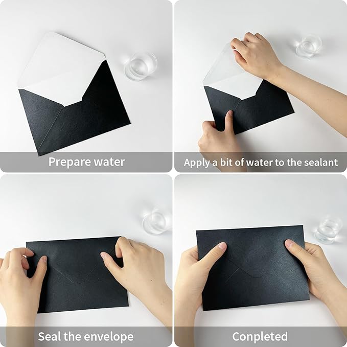 YINUOYOUJIA 50 PCS Pearl Black Envelopes A7,5 x 7 Black Shimmer Envelopes for Invitation,Perfect for Wedding Invitation Cards,Birthday RSVP Invite,5.25 x 7.25 inches