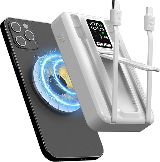 Endless Portable Charger Power Bank with LCD Display for Magsafe 10000mAh, Fast Charging, Wireless&Type-C&Lightning Cable Output, 22.5W Magnetic Charger, for iPhone 16/15/14/13/12 Series