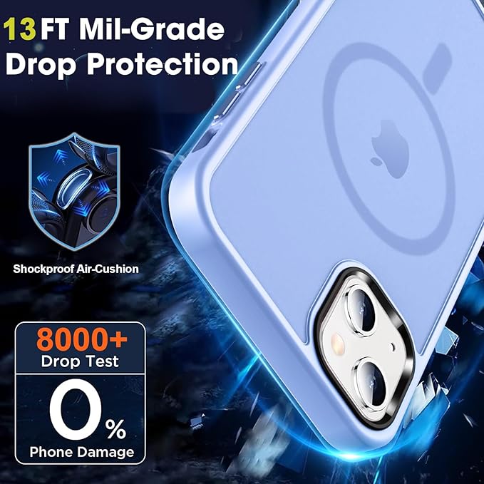 MOCCA Strong Magnetic for iPhone 13 Case, [Compatible with Magsafe][Screen Protector+Camera Lens Protector] Translucent Matte Back Slim Shockproof Case for iPhone 13 Phone Case 6.1", Blue