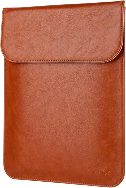 Allinside 13 inch Laptop Sleeve Case for MacBook Air 13 2018-2025/MacBook Pro 13 2016-2022, Waterproof PU Leather Laptop Sleeve Bag Protective Vertical Case Cover, Brown