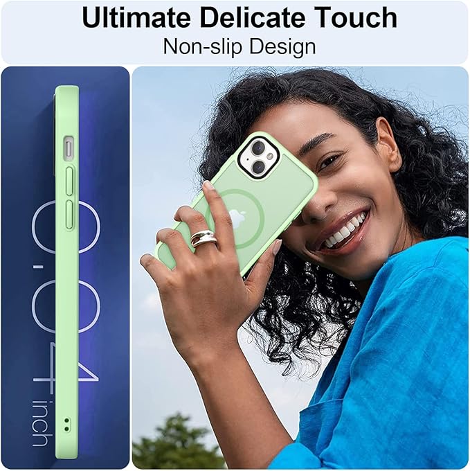 MOCCA Strong Magnetic for iPhone 13 Case, [Compatible with Magsafe][Screen Protector+Camera Lens Protector] Translucent Matte Back Slim Shockproof Case for iPhone 13 Phone Case 6.1", Light Green