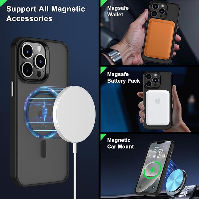 MOCCA Strong Magnetic for iPhone 12 Pro Max Case,[Compatible with Magsafe][Glass Screen Protector+Camera Lens Protector] Slim Thin Shockproof Cover Phone Case for iPhone 12 Pro Max 6.7",Titanium Black