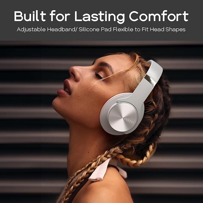 DOQAUS Bluetooth Headphones Over Ear, 90H Playtime Wireless, 3 EQ Modes, HiFi Audio & Deep Bass, ENC Noise Isolating Mic, Soft Earpads for Phone/PC