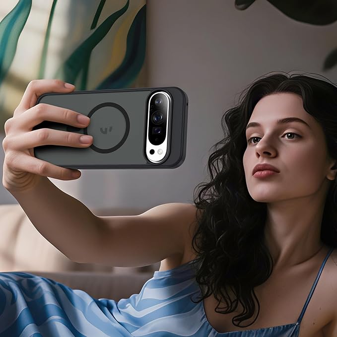 Compatible with Google Pixel 9 Pro XL Case with Magnetic [Compatible with Mag-Safe][Military Grade Drop Protection] Slim Translucent Matte Phone Case with Anti-Fingerprint Tech, Black
