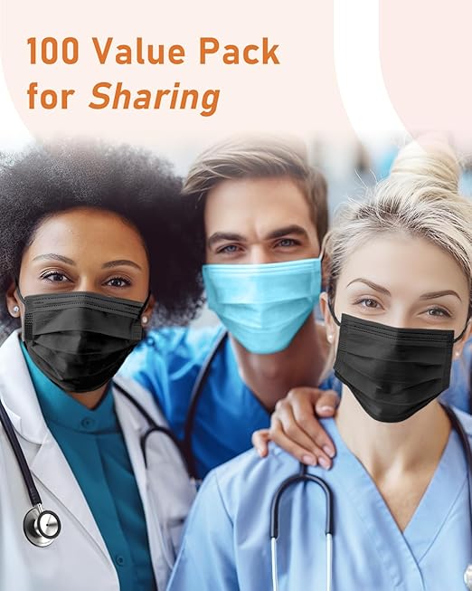 Face Masks Disposable 100 Pack, 4 Ply ASTM Level 3 Medical Grade, Breathable for Adult Outdoor Protection, Individually Wrapped for Home, School & Office, Midnight Sky