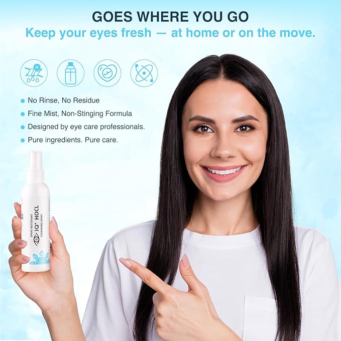 IQ HOCL PURE Eyelid Cleansing Spray – 0.02% Hypochlorous Acid – Gentle Hydrating Formula for Daily Eyelid Hygiene – Doctor Recommended, Alcohol-Free, Additive-Free – Made in Canada
