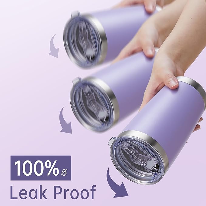 20 oz Tumblers Bulk Stainless Steel Tumbler with Lid Double Wall Vacuum Insulated Coffee Mug 20oz Powder Coated Cup for Hot and Cold Drinks, Purple, 6 pack