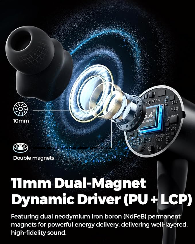 SoundPEATS Q40 HD Bluetooth 5.4 Headphones, LDAC Hi-Res Audio, 11mm Dual-Magnet Driver, IP67 Waterproof, Fast Charge, 20H Playtime, Dual Connection, Dynamic EQ, App Customization, Find Earbuds