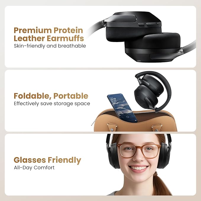 HAYLOU S40 Noise Cancelling Headphones Over Ear, 50dB Hybrid ANC with Multiple Modes, LDAC Hi-Res Wireless Audio, 90H Playtime, Custom EQ via App, Bluetooth 6.0 Multipoint Connect, 5 HD Mics Call