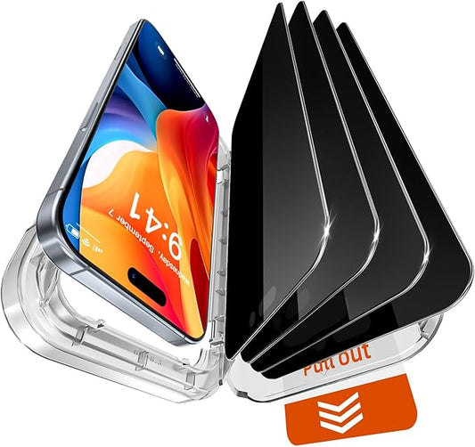 X-it 4-Pack Privacy Screen Protector for iPhone 16/iPhone 15,[Military Grade Shatterproof],9H+ Tempered Glass,[Automatic dust Removal], 10x Military Protection,[Bubble-Free], Easy to Install,Case Friendly