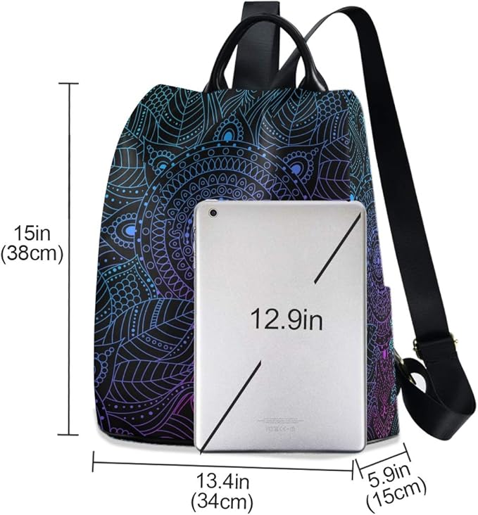 ALAZA Boho Mandala Ethnic Bohemian Backpack Purse for Women Anti Theft Fashion Back Pack Shoulder Bag