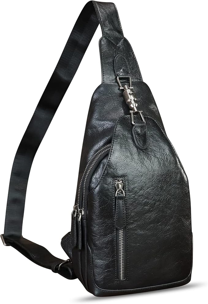 Genuine Leather Silng Bag for Women and Men Real Leather Sling Backpack Shoulder Crossbody Bag Chest Purses