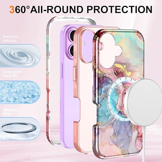 Btscase for iPhone 17 Case [Compatible with Magsafe] [Military-Grade Drop Protection] Slim Anti-Scratch Smooth Touch TPU Bumper Shockproof Magnetic Phone Case for Women Girls Men, Rose Gold