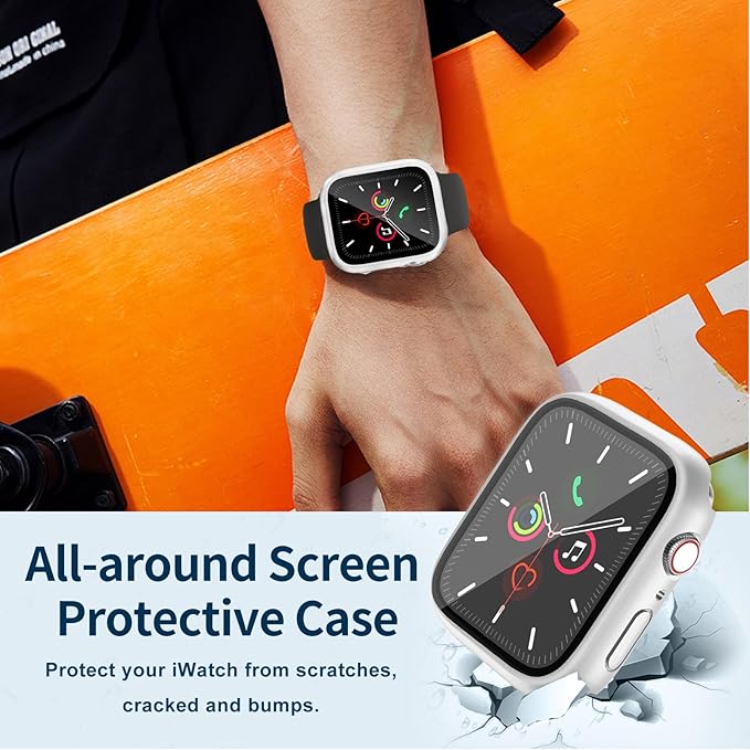 Waterproof Case for Apple Watch Series SE2 SE 6 5 4 40mm, Built-in Screen Protector with Tempered Glass [Touch Sensitive] Cover for iWatch S6/S5/S4/SE 40mm, Silver