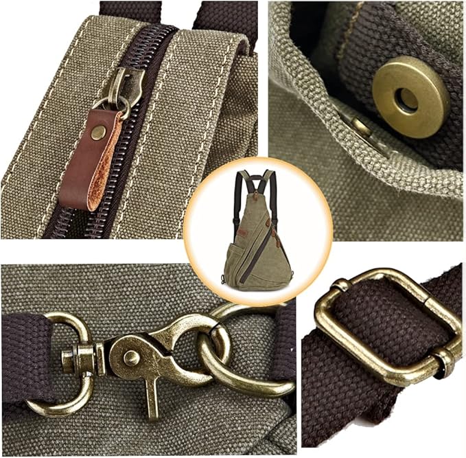 Canvas Sling Bag Convertible Crossbody Chest Bag Shoulder Backpack Daypack for Men Women Outdoor Cycling Travel