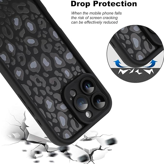 KANGHAR Case for iPhone 16 Pro Max Leopard Printed Pattern Cute Cheetah Phone Case Soft TPU Shockproof Protective Cover for iPhone 16 Pro Max 6.9 Inch Black