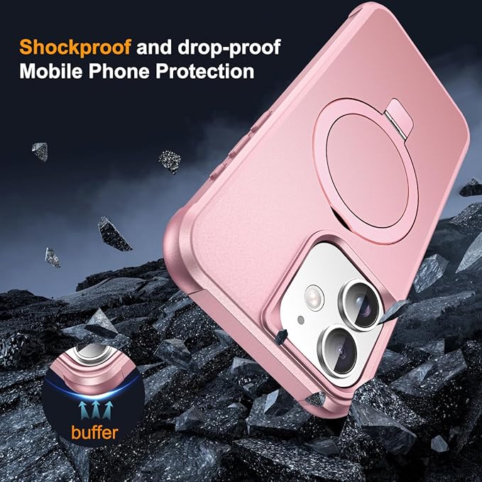 Compatible with iPhone 11 Case with Invisible Magnetic O-Ring Stand Military-Grade Case for iPhone 11 6.1" [Compatible with Mag-Safe][Great Grip Feeling], Rose Gold