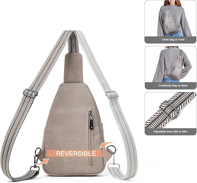 Crossbody Sling Bag for Women Men Anti Theft Cross Body Fanny Pack Belt Bag Purse Gifts for Women Faux Leather, Light Grey