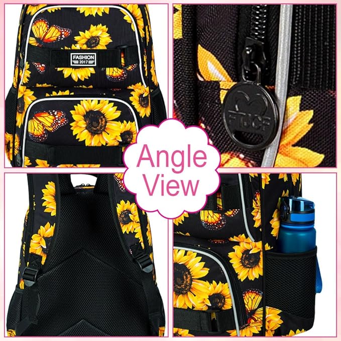 3Pcs Backpack for Girls Boys, 17 Inch School Bookbag with Lunch Box, Durable Laptop Backpacks Set for Teens College