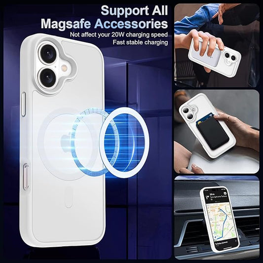 MOCCA Strong Magnetic for iPhone 16 Case, [Compatible with Magsafe][16FT Mil-Grade Drop Protection] Slim Thin Translucent Matte Protective Cover Case for iPhone 16 Phone Case 6.1", Frosted White