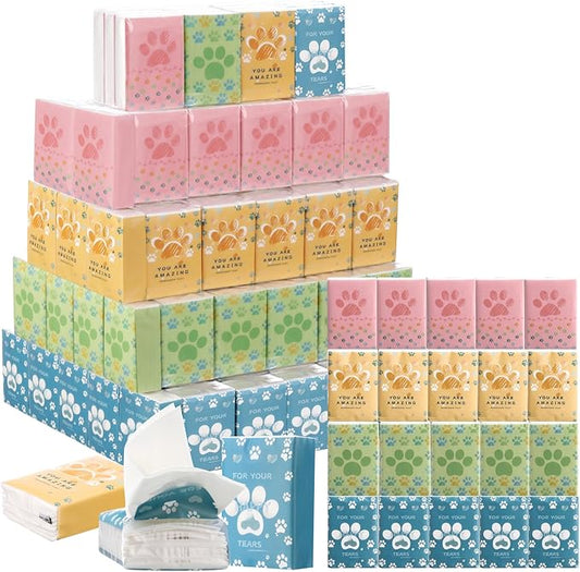 150 Pack Pocket Travel Tissues 3-Ply Mini Facial Tissue Bulk with Cute Dog Paw Design, 1200 Sheets Small Individual Packs Portable for Travel, School, Wedding, Birthday, Party Favors