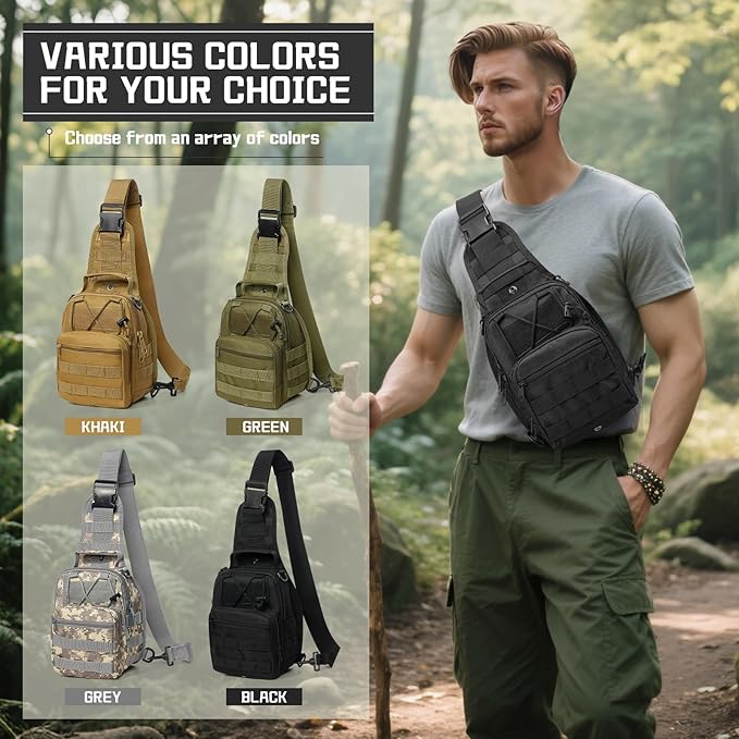 Small Black Sling Bag Backpack for Men, Waterproof Military Crossbody Bags Shoulder Backpack, Crossbody Concealed Carry Bag Chest Pack for Hiking Range Gym Outdoor Sports Every Day Carry