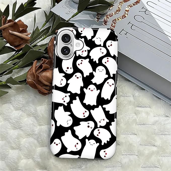 Case for iPhone 16 Plus Case,Halloween Ghosts Bats Design - Hybrid Dual Protection Silicone + Hard PC Shockproof Full Body Cover Slim Anti-Scratch Protective Case for Men Women