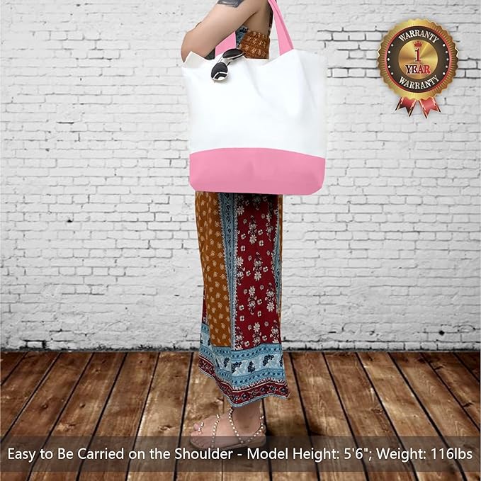 TOPDesign 1-Pack Super Strong Large 12oz Cotton Canvas Tote Bag, Reusable Grocery Shopping Cloth Bag, Fashionable Two-Tone Tote for Crafts, DIY Your Creative Designs