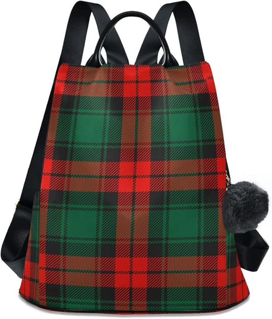 ALAZA Christmas Tartan Plaid Backpack Purse for Women Anti Theft Fashion Back Pack Shoulder Bag