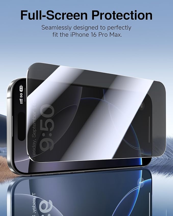SmartDevil 2 Pack Tempered Glass for iPhone 16 Pro Max Privacy Screen Protector, Military-Grade Shatterproof Protection, 9H Hardness, Anti-Spy Tempered Glass, Fast & Easy Installation, Case Friendly Design
