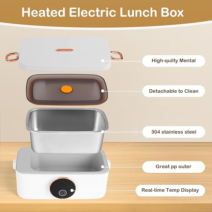 Cordless Electric Lunch Box, 1L Self heating lunch box Battery Powered with Automatic Heating, 16000mAH Rechargeable Battery Provid Rapid Heating, Designed for Car, Office, Travel, Picnic & outdoor