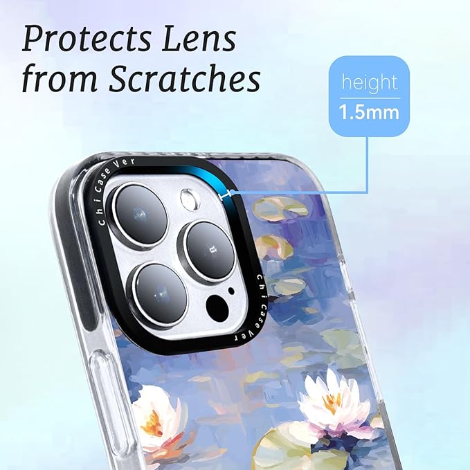 for iPhone 15 Pro Case, Impressionist Water Lily Scene, Military-Grade Drop Protection, Cute Soft Slim TPU Protective Cover with Camera Lens Protection for Women & Girls