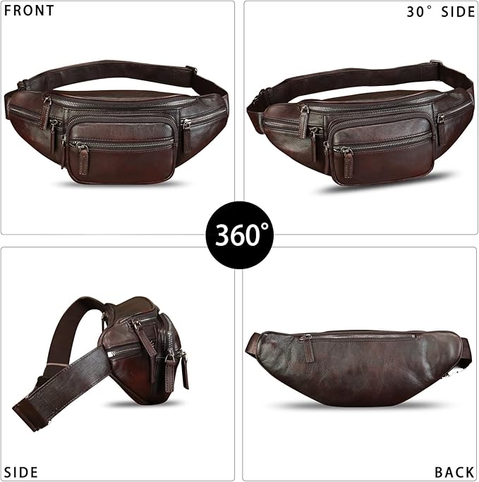 Genuine Leather Fanny Pack for Women and Men Vintage Handmade Leather Waist Bag Sling Bag Backpack Purse Crossbody Bags (Coffee)