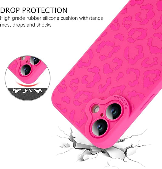 ZIYE for iPhone 16 Case Hot Pink Leopard Pattern Phone Case with Camera Protection,Soft TPU Silicone Rubber Protective Cover Cheetah Design Cases Compatible with iPhone 16 6.1 Inch