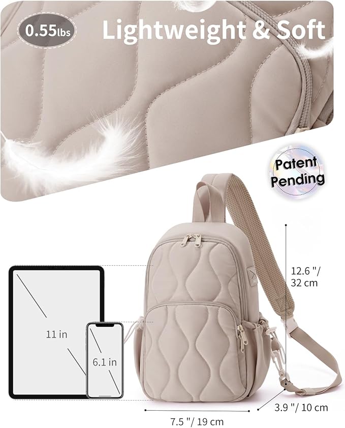 Wandering Nature Sling Bag for Women Lightweight Quilted Crossbody Bag Fits for 11" Tablet with Breathable Back Panel Anti Theft Pocket Padded Strap USB Charge Port, Ideal for Travel, Daily Use