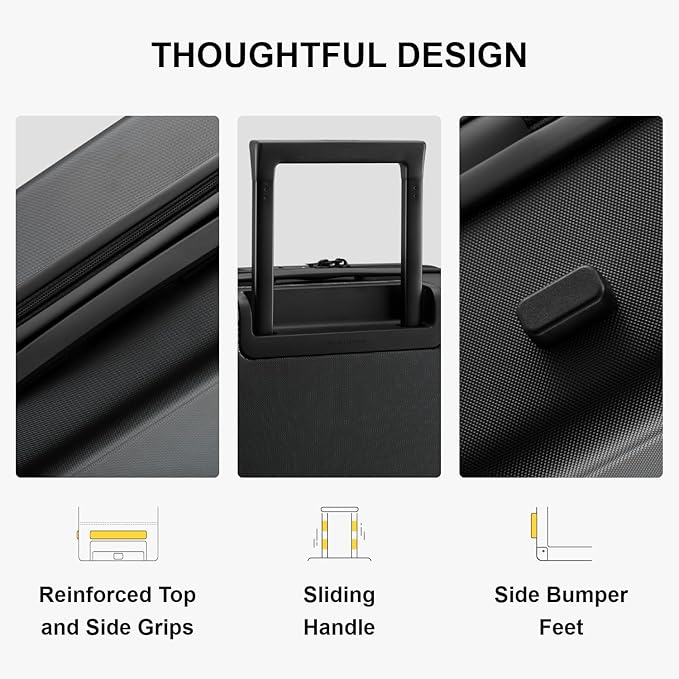 LEVEL8 Large Suitcase with Wheels, Checked Luggage, Lightweight Luminous Textured Tsa Approved Medium Hardside Large Luggages, 24 Inch, Black