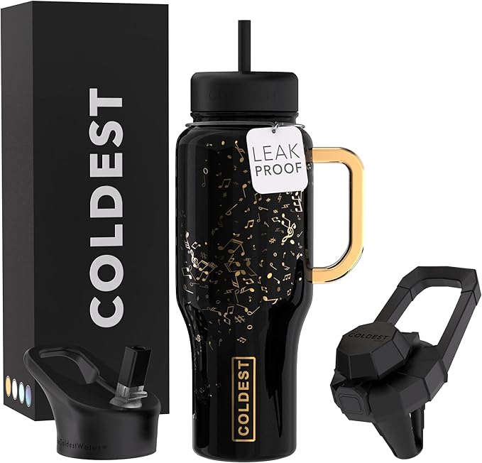 Coldest Tumbler with Handle and Straw - 100% Leak Proof Insulated Tumbler with Lid and Straw (3 Lids) - Stainless Steel Tumblers for Women & Men - Cup Holder Friendly Base, 36 oz (The Musician)