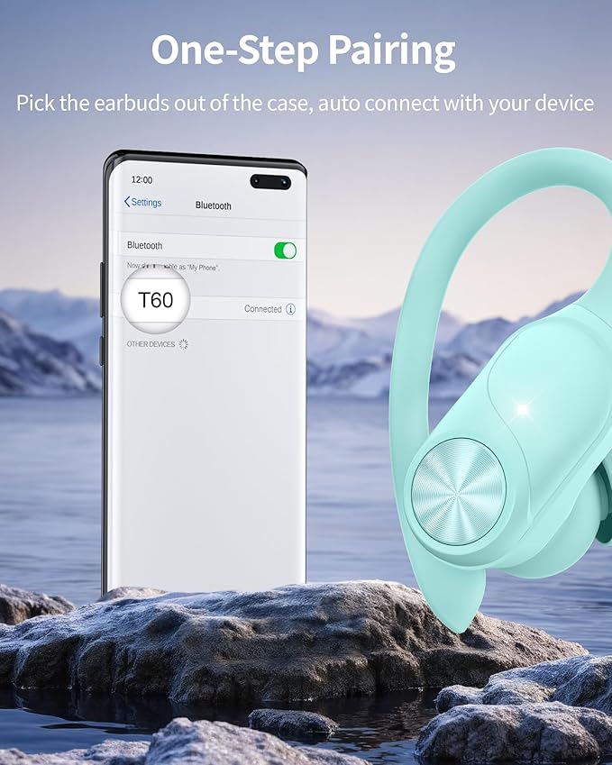 Bluetooth Earbuds 80H Playtime Wireless Headphones with Earhooks, Over-Ear Sports Earbuds with Charging Case & LED Display, Deep Bass IPX7 Waterproof Earphones for Workout, TV, Phone, Laptop