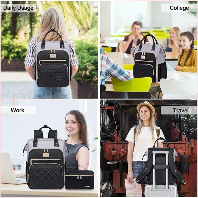 Lunch Backpack for Women, 15.6 inch Laptop Backpacks for Womens, Work Backpacks with Lunchbox,Insulated Back pack Cooler,Teacher Nurse Travel Backpack for Women