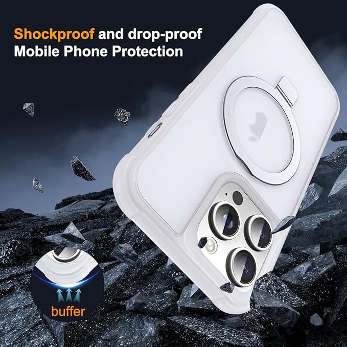 Compatible with iPhone 11 Pro Max Case with Invisible Magnetic O-Ring Stand Military-Grade Phone Case for iPhone 11 ProMax 6.5" [Compatible with Mag-Safe][Great Grip Feeling],Translucent