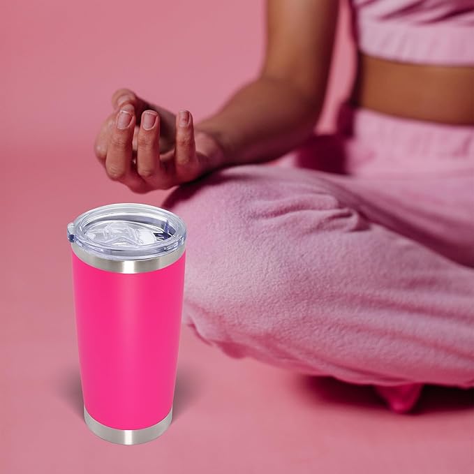 20oz Tumbler Bulk Stainless Steel Tumblers with Lid Vacuum Insulated Double Wall Travel Coffee Mug Powder Coated Tumbler Cup for Hot and Cold Drinks(Hot Pink, 6 pack)