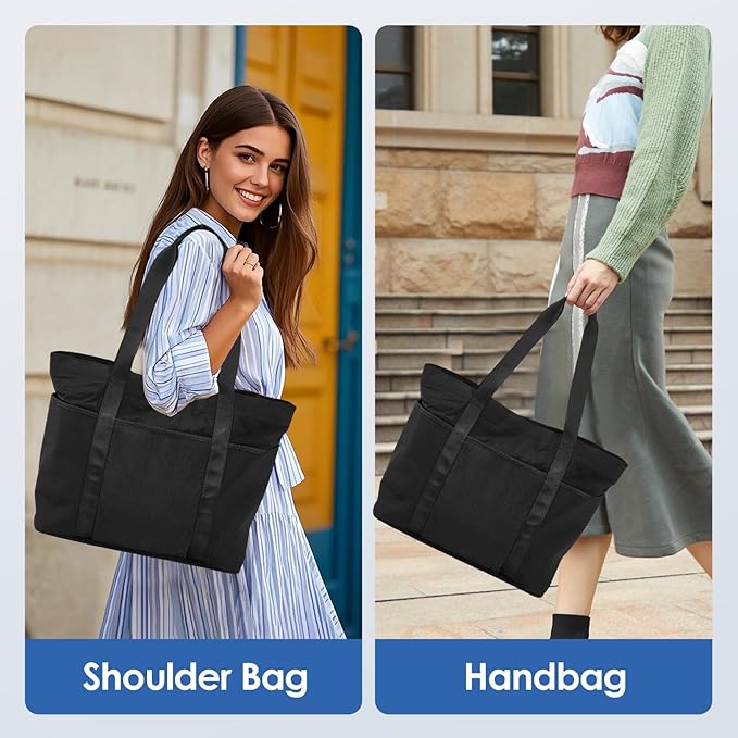 Tote Bag for Women with Zipper, Convertible Travel and Work Shoulder Bag, Large Teacher Tote Bag with Luggage Strap