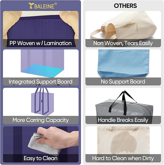 BALEINE 4 PK Grocery Bags Reusable Shopping Bags with Reinforced Bottom, Heavy Duty Foldable Tote Bags (Navy Blue)