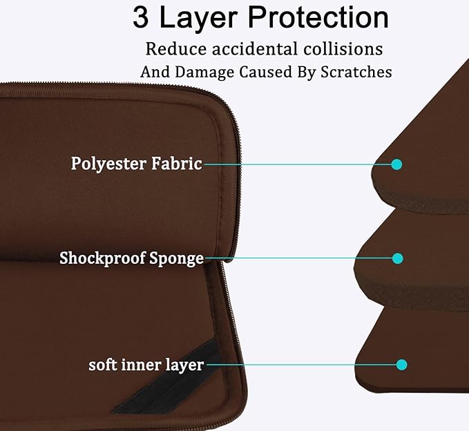 Laptop Sleeve Bag 15.6 inch, Shockproof Protective Computer Carrying Cover with Front Pocket, Laptop Case for 15.6 inch HP, Dell, Acer, Asus, Notebook, Coffee Color