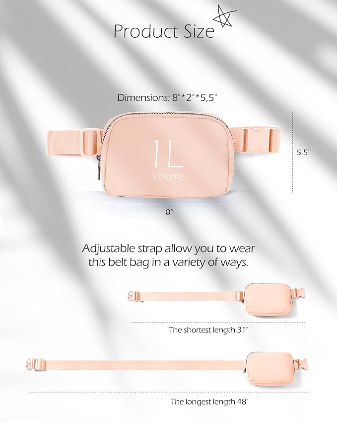 ODODOS Unisex Mini Belt Bag with Adjustable Strap Small Fanny Pack for Workout Running Traveling Hiking, Pale Coral