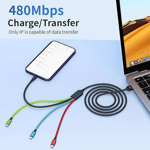 Travel Essentials Multi Charging Cable [2Pack 5FT], Nylon 4 in 1 Charging Cords, USB Cable Phone Charger with IP/Type C/Type C/Micro Port, Compatible with Most Cell Phones/Tablets and More
